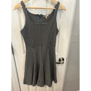Bordeaux Fit and Flare Dress Black White Geometric Teal Zipper Skater Mini